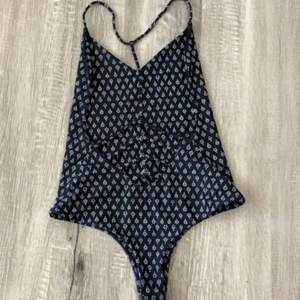 Benoa Swim Navy Printed One-Piece with Lace-Up Front